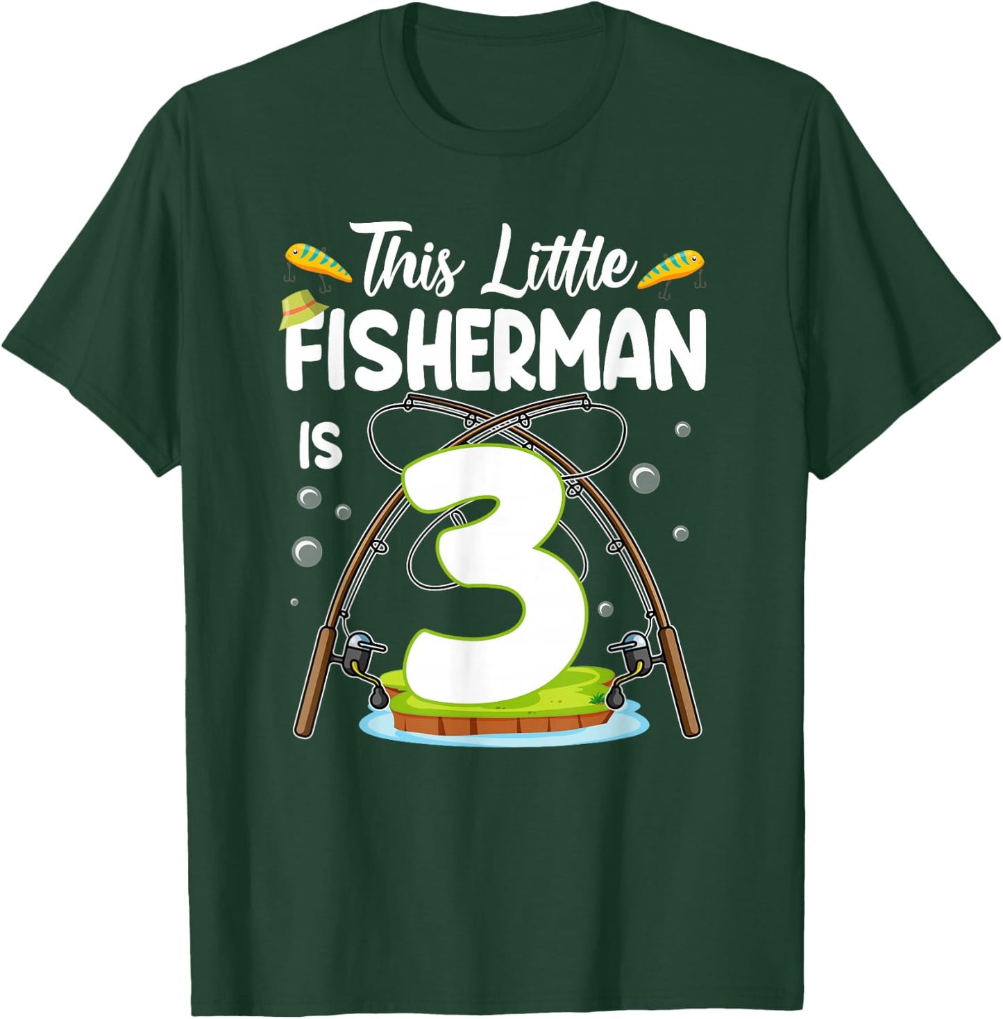This Little Fisherman Is 3 Year Old Birthday 3rd Fishing T-Shirt - T-Shirt | Forest