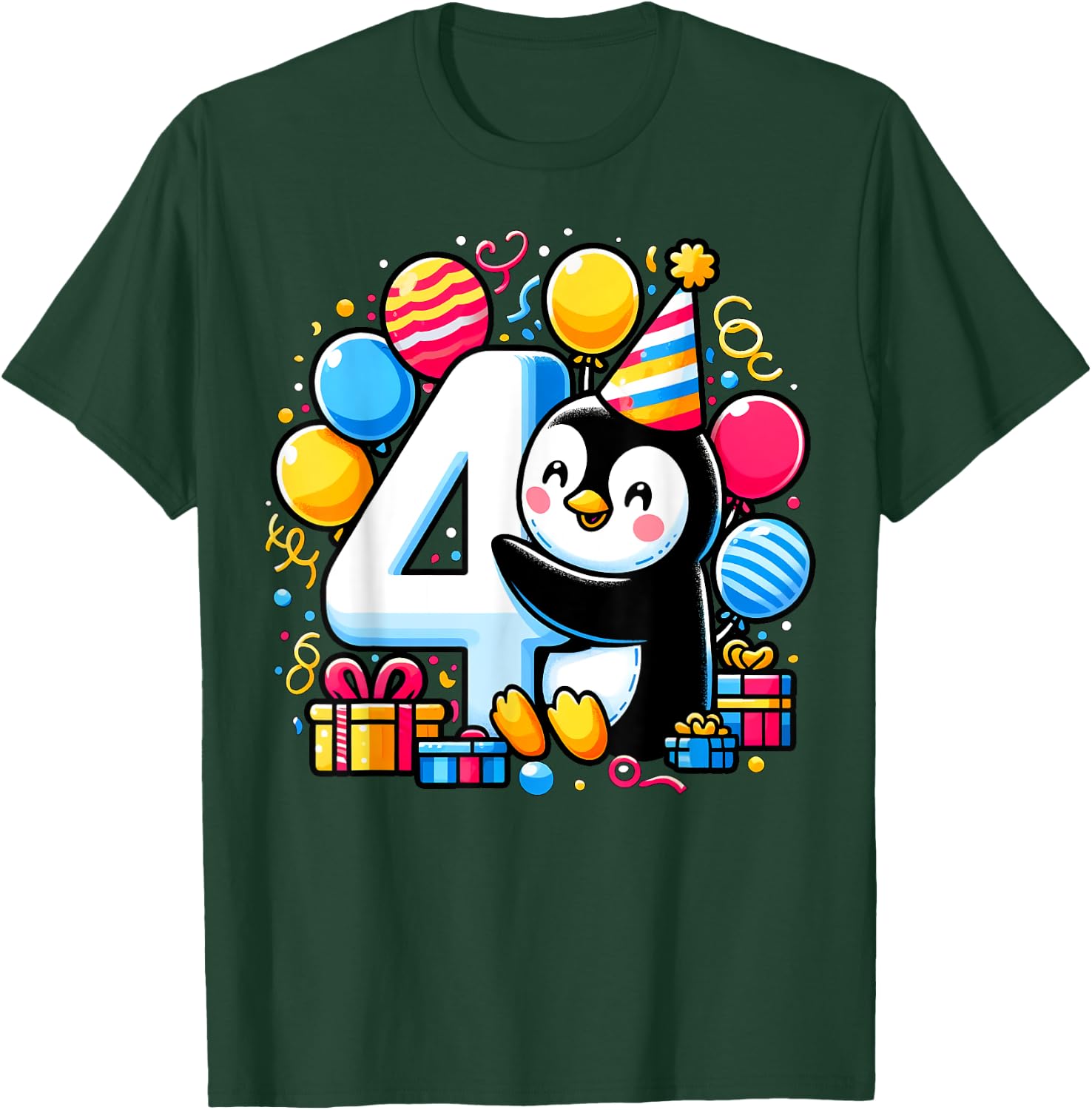 Penguin 4th birthday boy girl 4 year old fourth four Penguin T-Shirt - T-Shirt | Forest