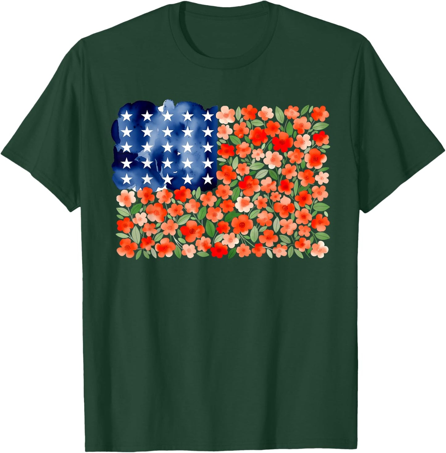 American Flag Poppy Flowers 4th of July Patriotic Men Women T-Shirt - T-Shirt | Forest