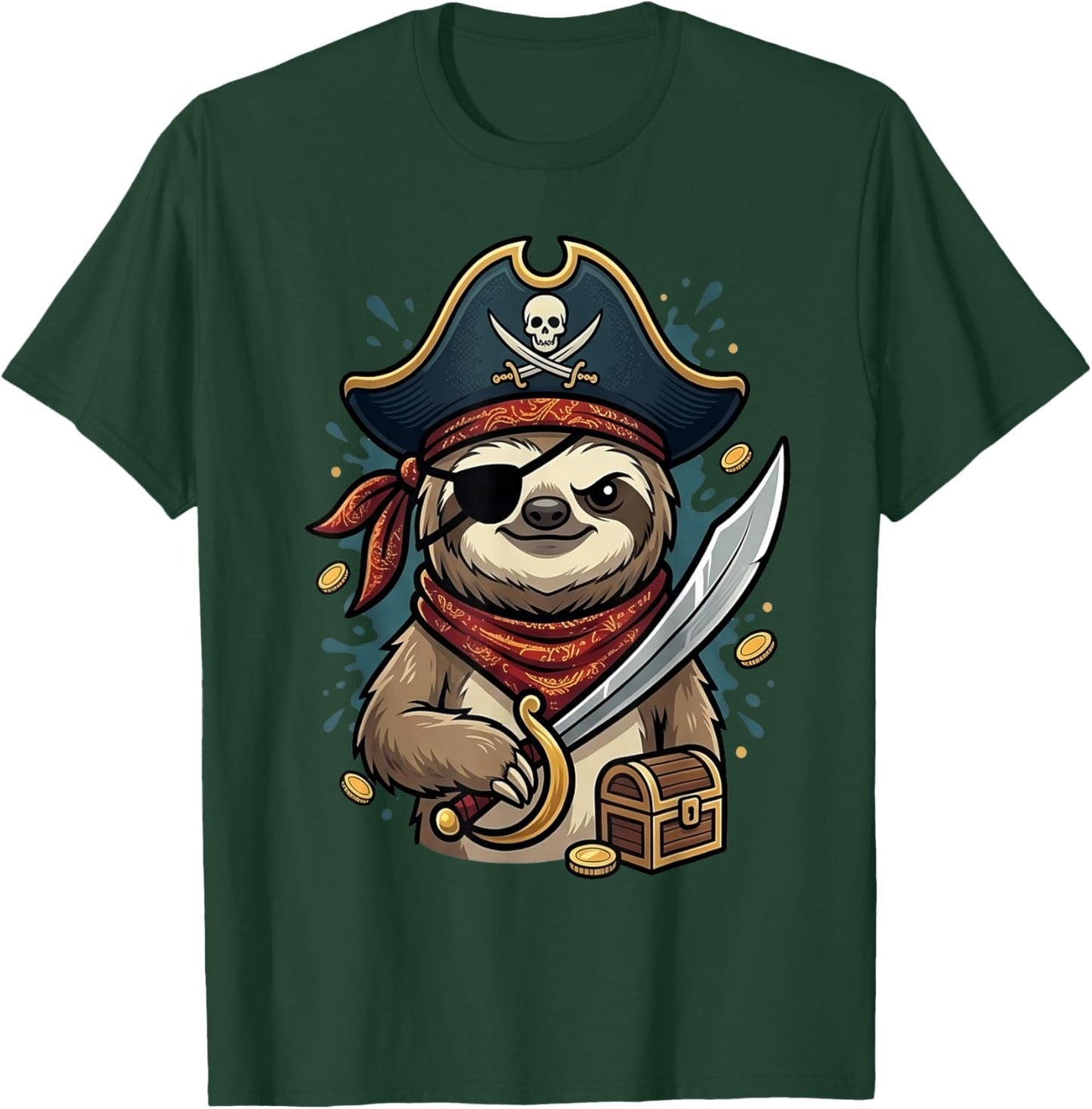 Funny Pirate Sloth Halloween Costume Men Women Boys Toddler T-Shirt - T-Shirt | Forest