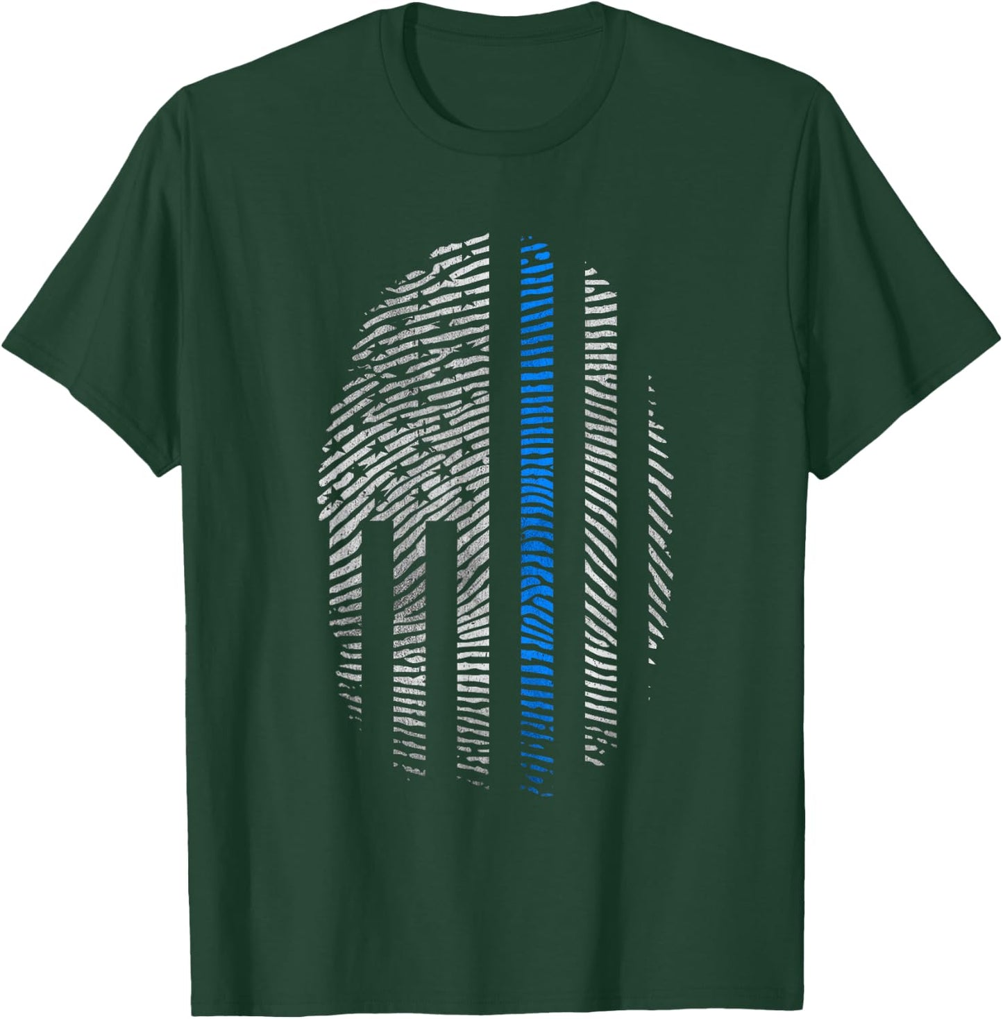 Law Enforcement Blue Line USA Flag Fingerprint T-Shirt - T-Shirt | Forest