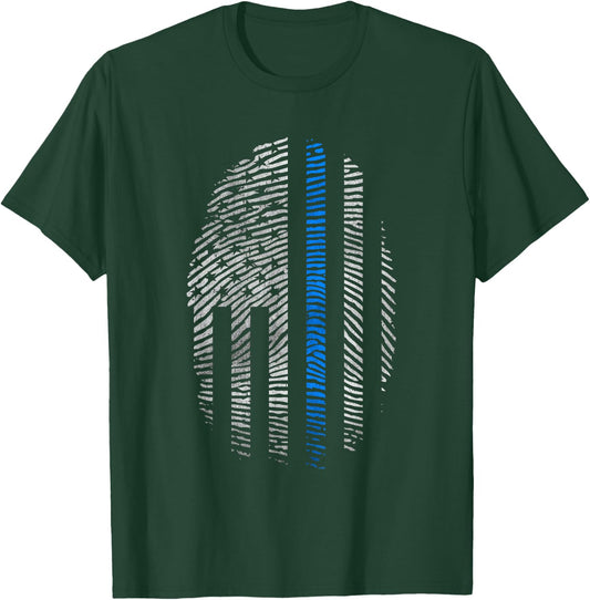 Law Enforcement Blue Line USA Flag Fingerprint T-Shirt - T-Shirt | Forest