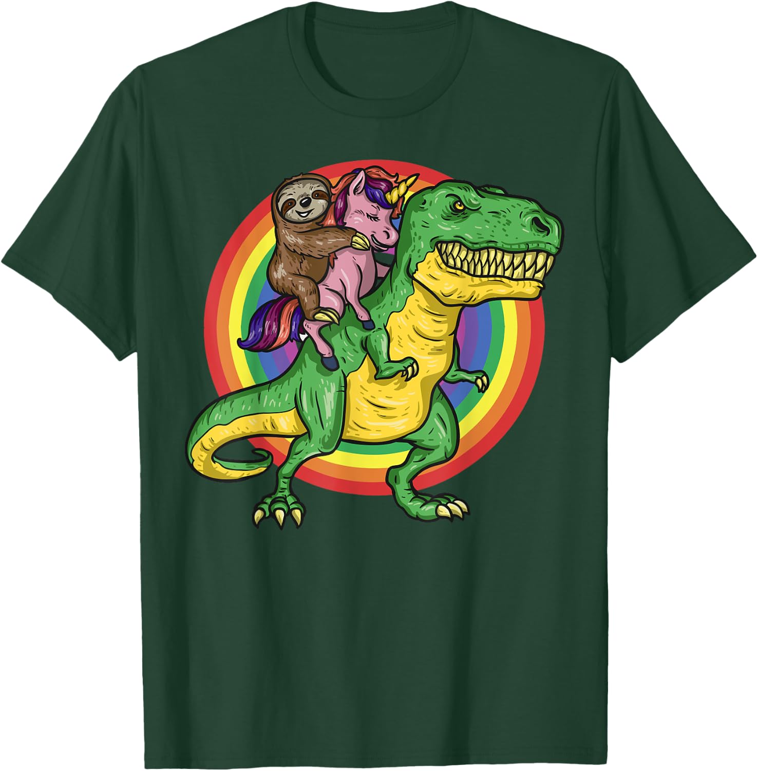 Sloth Unicorn Riding Trex Dinosaur Animal Lover Kids Gift T-Shirt - T-Shirt | Forest
