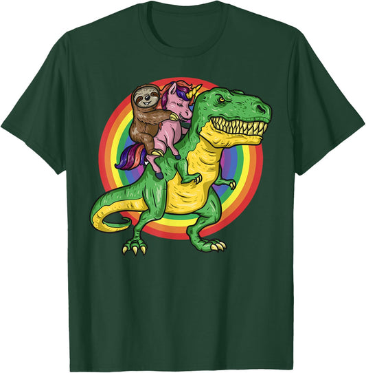 Sloth Unicorn Riding Trex Dinosaur Animal Lover Kids Gift T-Shirt - T-Shirt | Forest