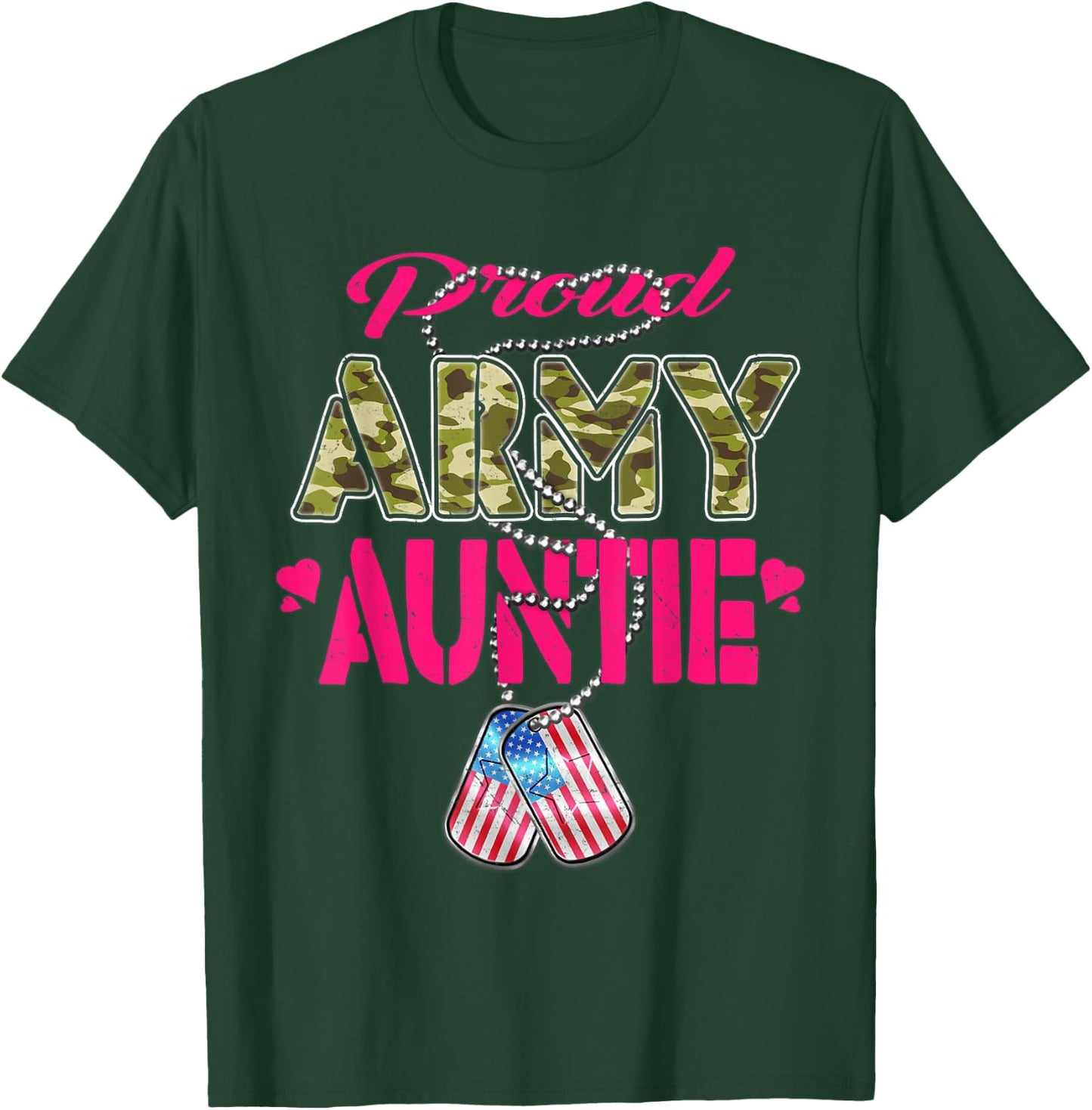 Proud Army Auntie Camo US Flag Dog Tags Pride Military Aunt T-Shirt - T-Shirt | Forest