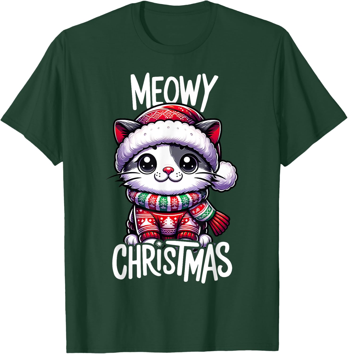 Meowy Christmas Cat Lover Funny Festive Holidays Cute Kitten T-Shirt - T-Shirt | Forest