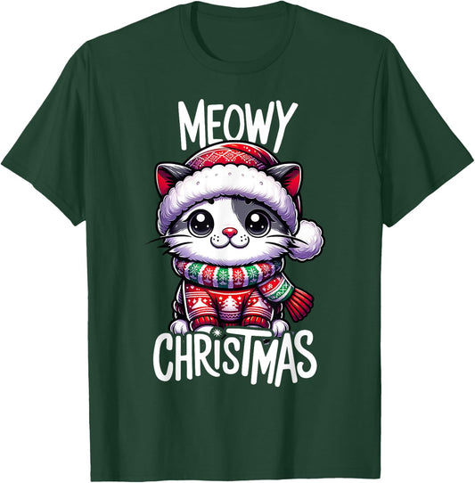Meowy Christmas Cat Lover Funny Festive Holidays Cute Kitten T-Shirt - T-Shirt | Forest