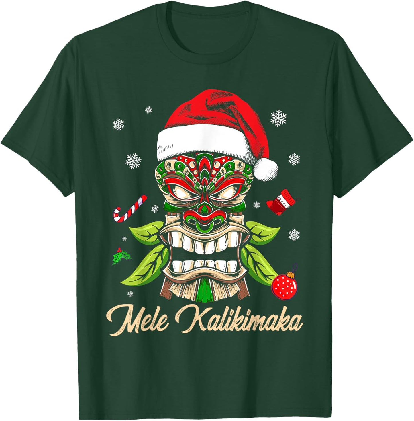 Tiki Mele Kalikimaka Hawaiian Merry Christmas Funny Gift T-Shirt - T-Shirt | Forest