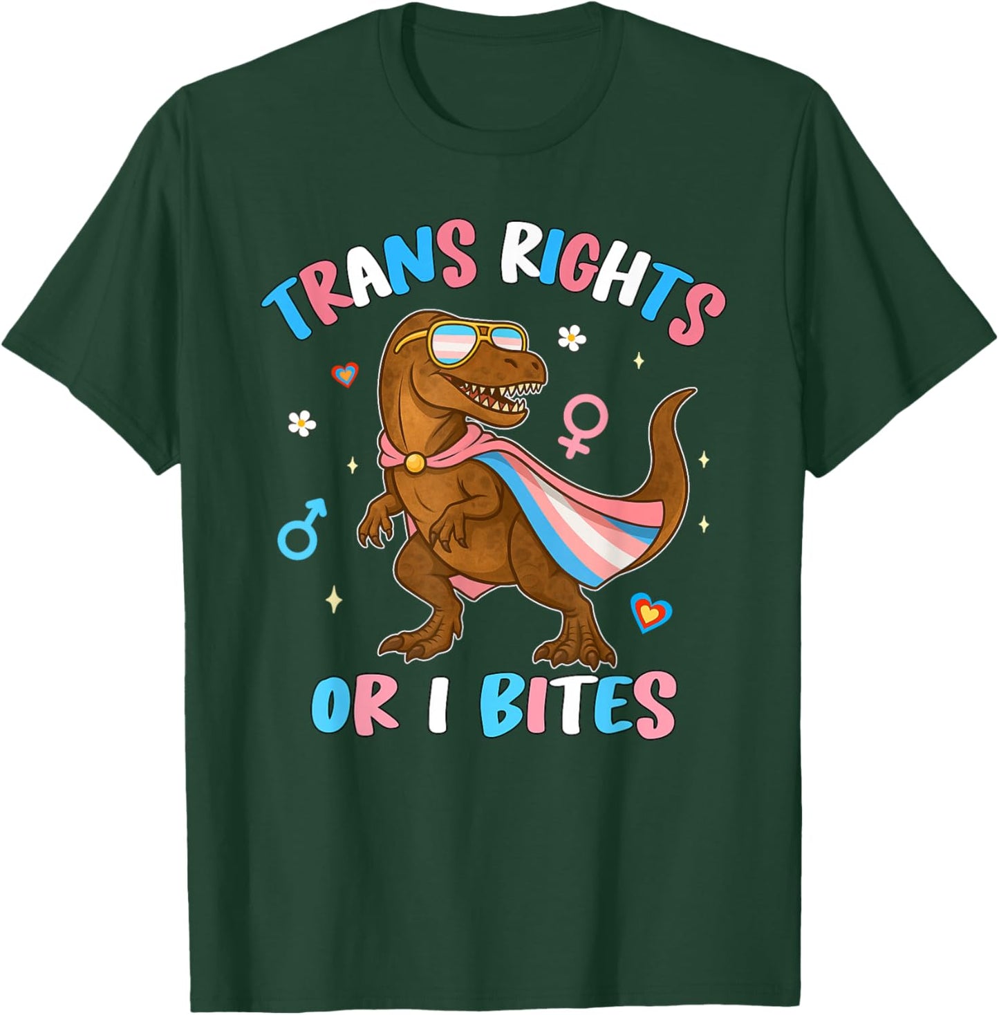 Trans Rights Or I Bite Transgender LGBT Pride Month Dinosaur T-Shirt - T-Shirt | Forest