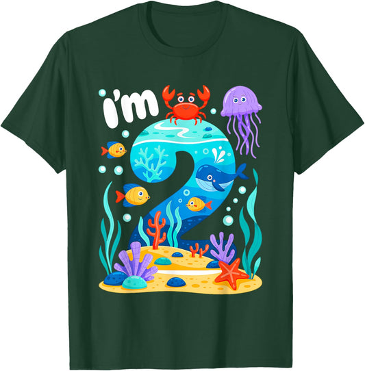 Ocean See Underwater 2 Year Old Under The Sea Birthday Party T-Shirt - T-Shirt | Forest