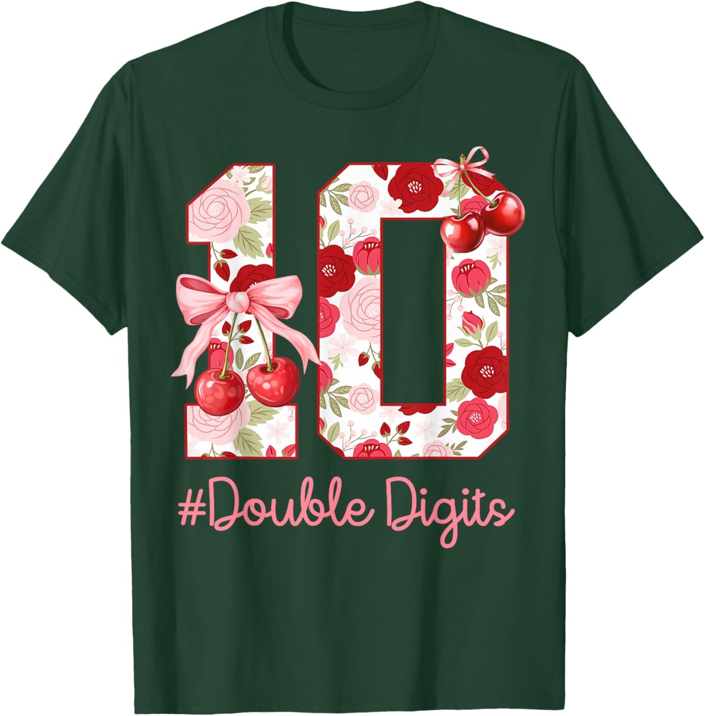 Birthday Girl 10th Birthday Cherry Coquette Bow 10 Year Old T-Shirt - T-Shirt | Forest