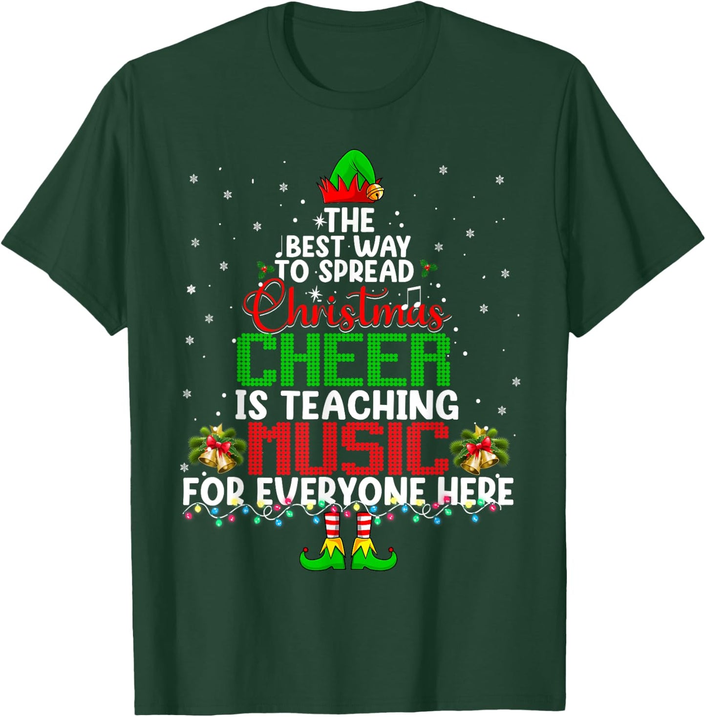 Music Teacher Christmas Shirt Elf Cheer T-Shirt - T-Shirt | Forest