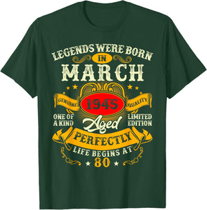 Legend Were Born in March 1945 Vintage 80th Birthday Men Dad T-Shirt - T-Shirt | Forest