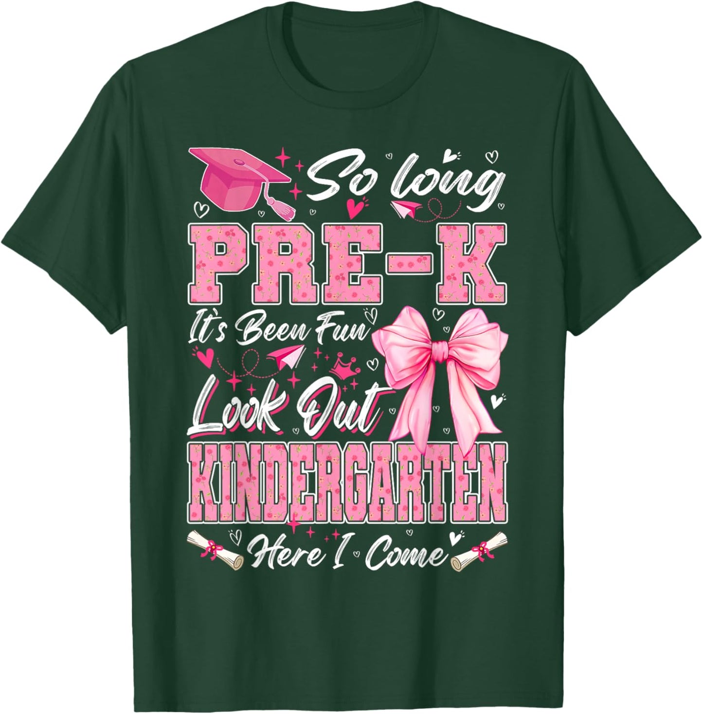 So Long Pre-K Graduation Grad Teacher Kid Boy Girl Bow T-Shirt - T-Shirt | Forest