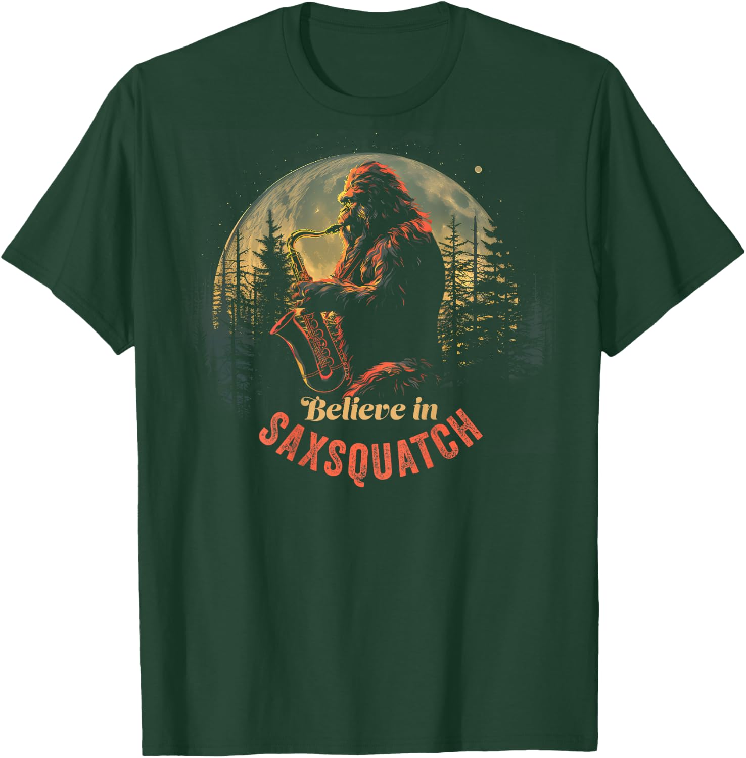 Yeti Bigfoot Playing Saxophone Sax-Squatch Back of T-Shirt - T-Shirt | Forest