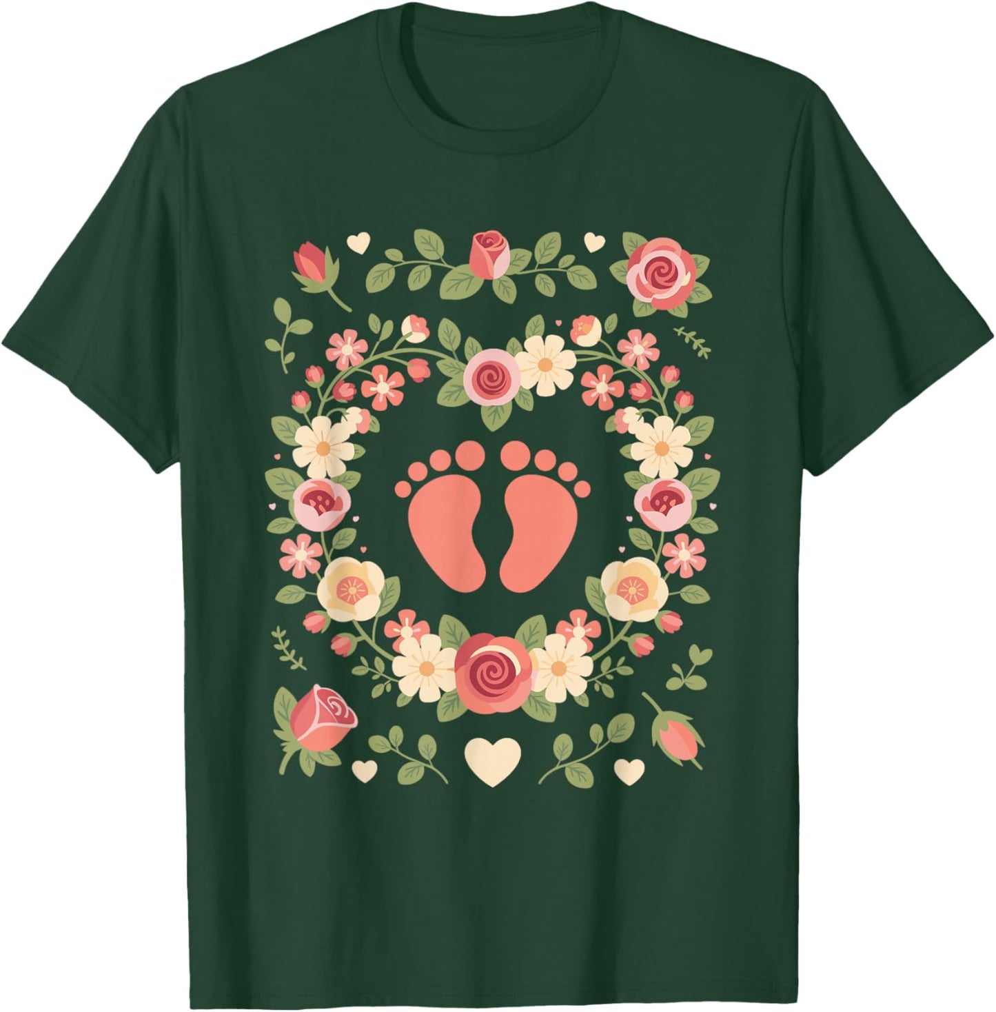 Floral Baby Feet Heart Wreath OB Nurse Midwife T-Shirt - T-Shirt | Forest