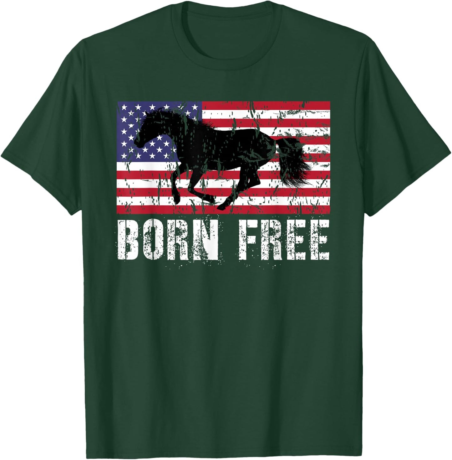 Vintage Born Free Horse American Flag Wild Mustang T-Shirt - T-Shirt | Forest