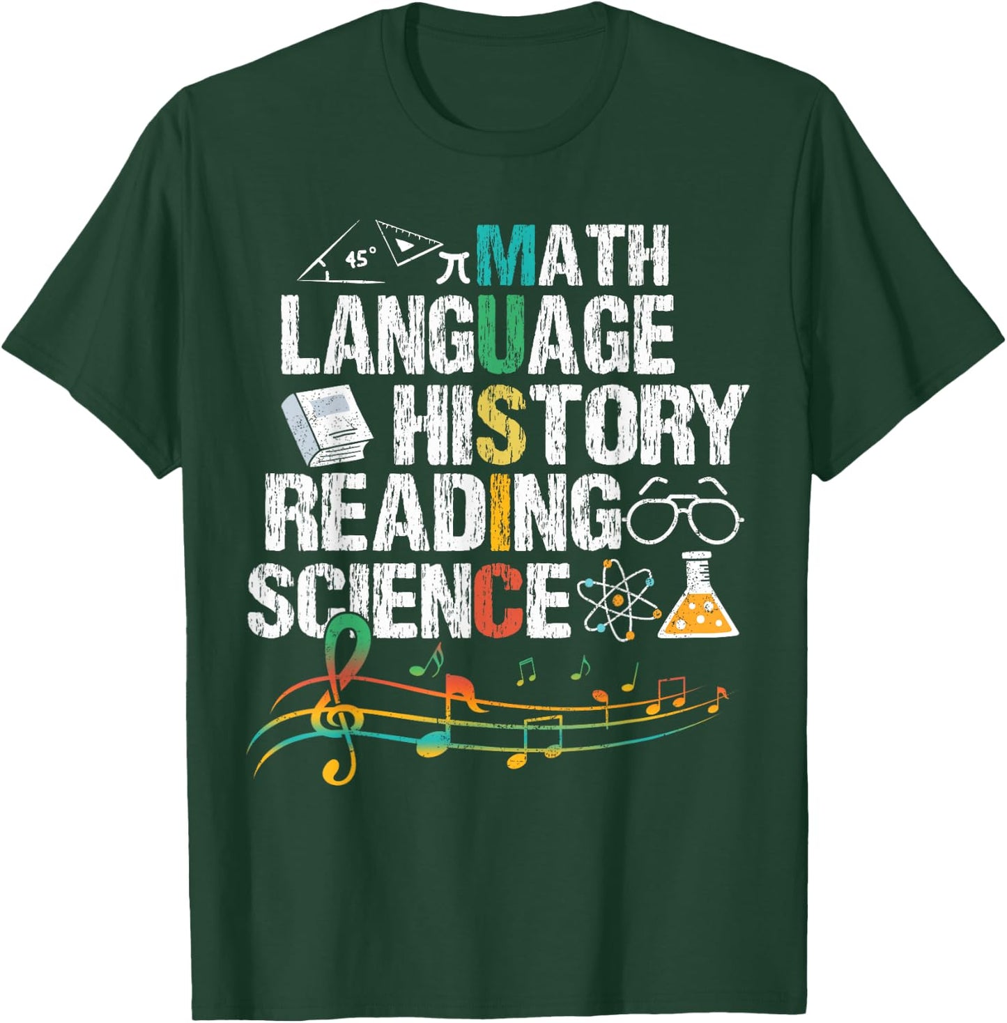 Music Math Language History Reading Science T-Shirt - T-Shirt | Forest