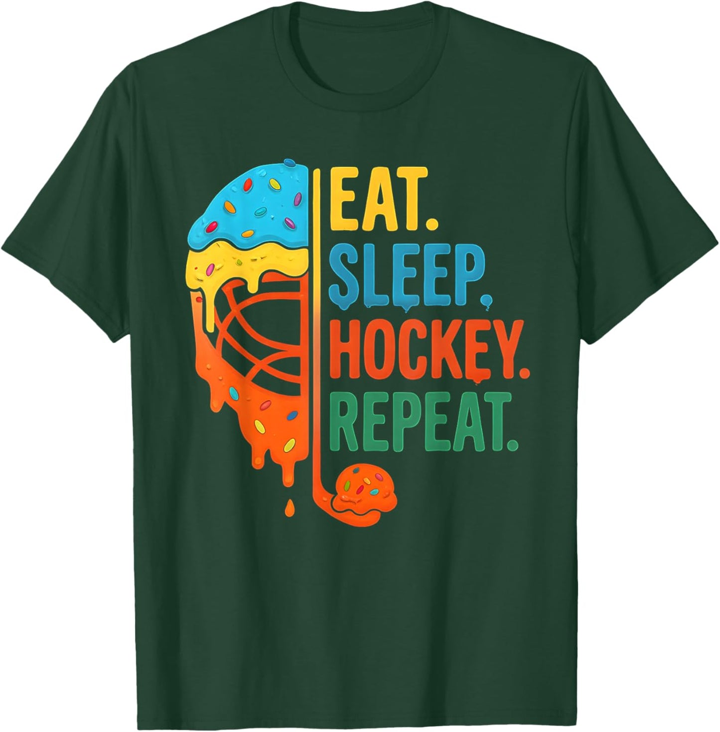 Eat Sleep Hockey Repeat Ice Cream Drip T-Shirt - T-Shirt | Forest