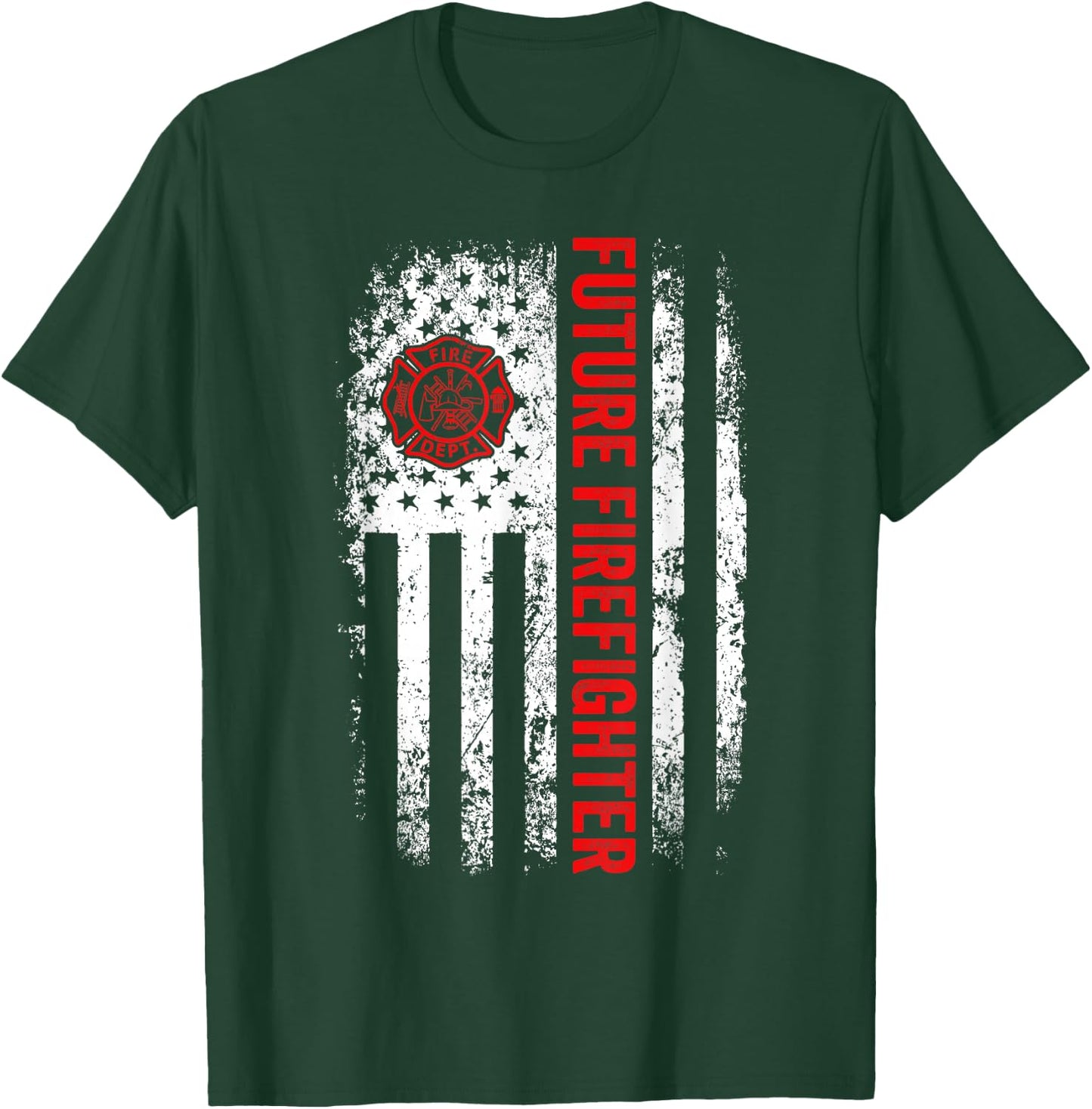 Future Firefighter US American Flag Design For Boys Girls T-Shirt - T-Shirt | Forest