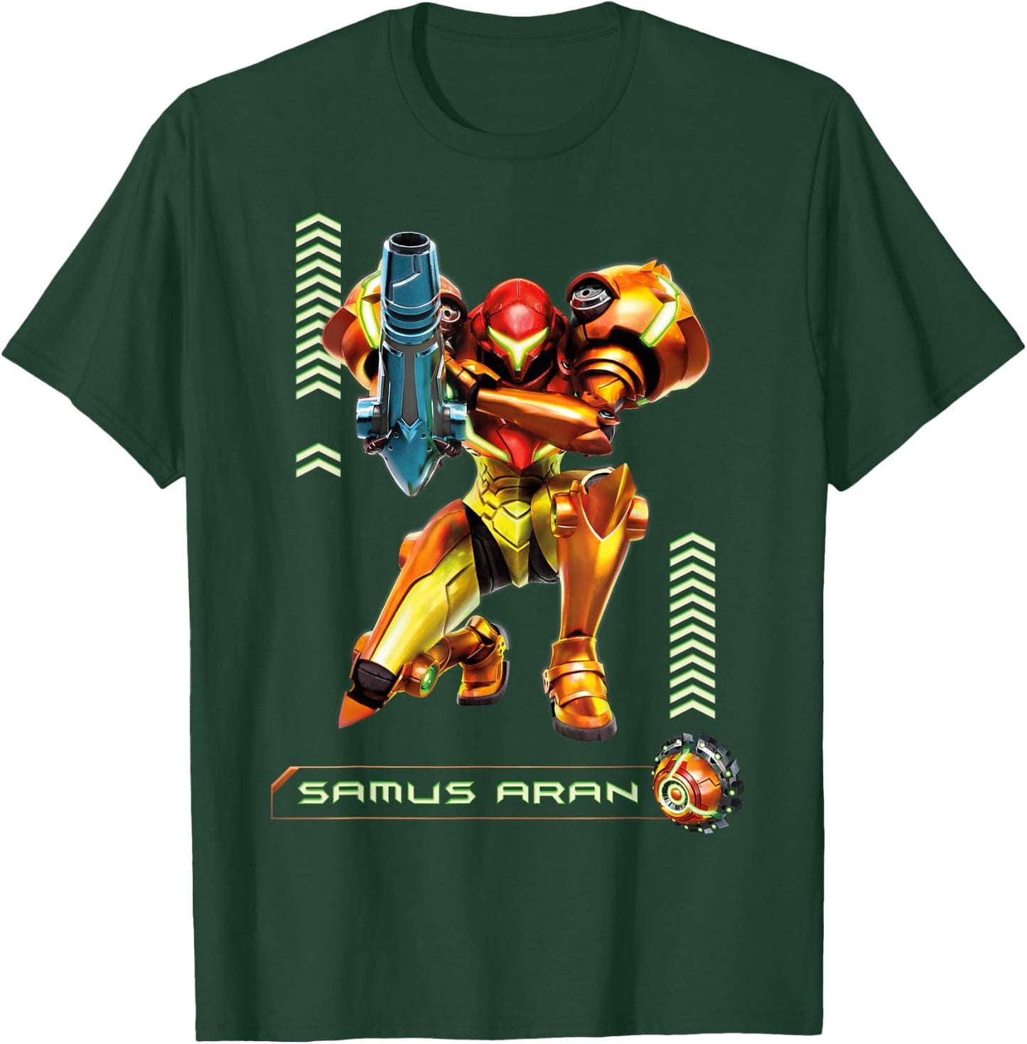 Metriod Samus Aran Kneel Blaster Detailed Graphic T-Shirt - T-Shirt | Forest