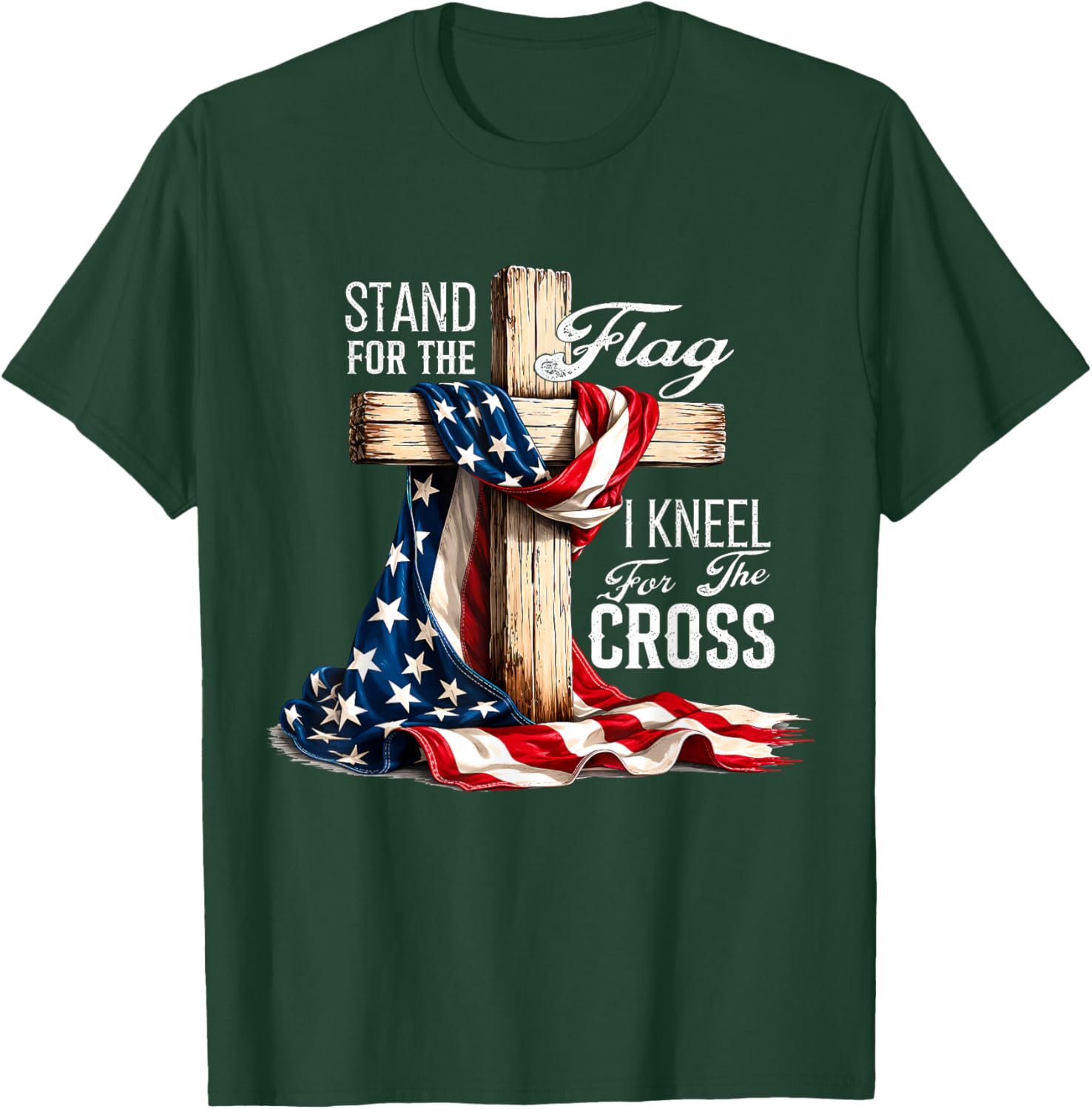 USA Flag Religious 4th of July Christian Faith Men Women T-Shirt - T-Shirt | Forest