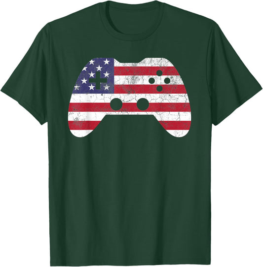 4th of July T Shirt Video Game Gamer Kids Boys Men USA T-Shirt - T-Shirt | Forest