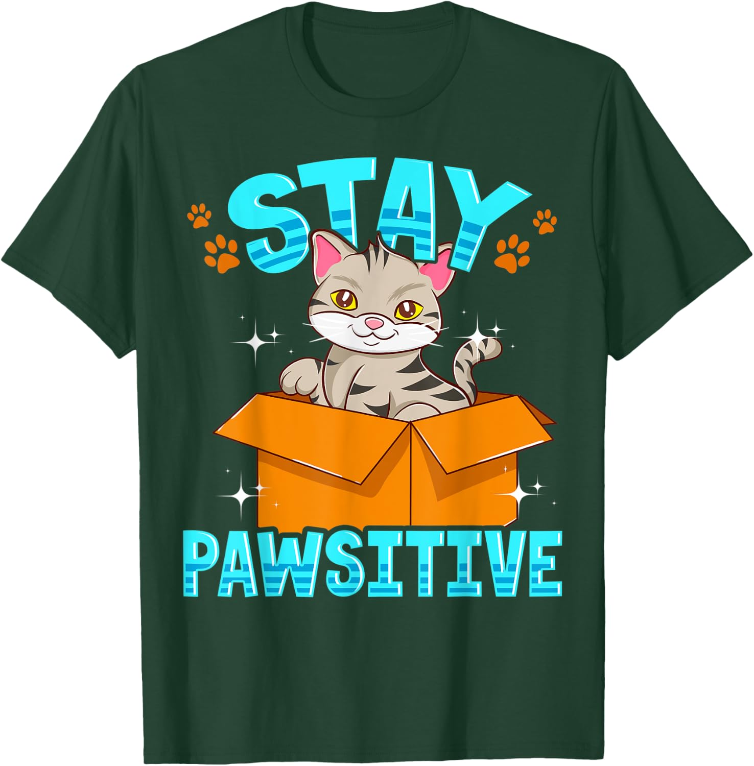 Cute & Funny Stay Pawsitive Kitty Cat Stay Positive Pun Men Women Kids T-Shirt - T-Shirt | Forest