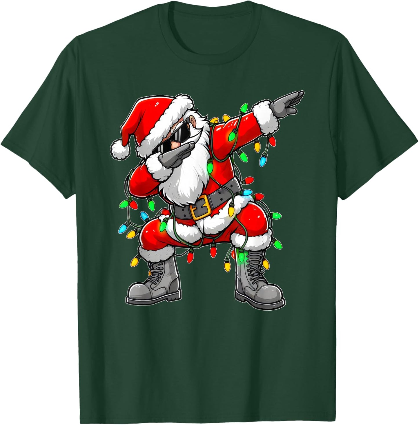 Christmas Dabbing Santa Xmas Lights Girls Boys Christmas Dab T-Shirt - T-Shirt | Forest