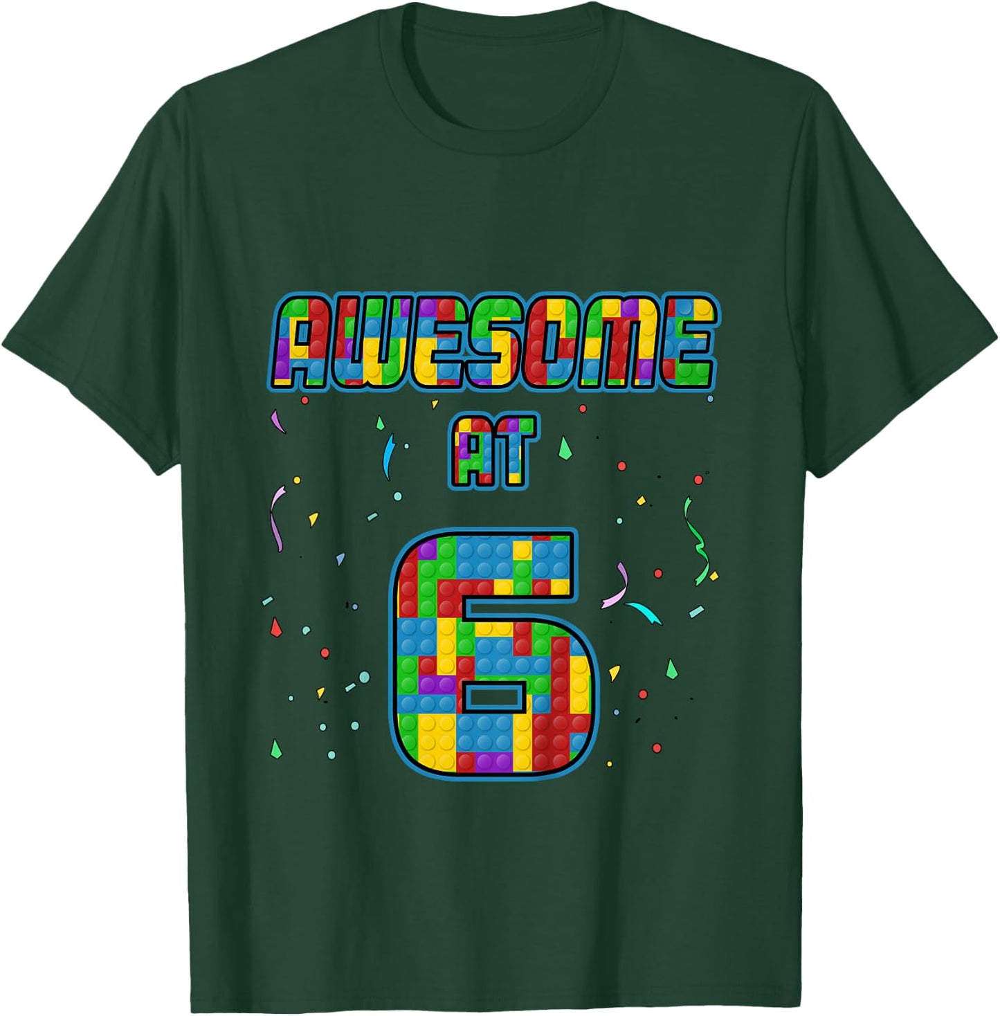 6 Years Old Birthday Gift I Age 6 Build Blocks Bricks Theme T-Shirt - T-Shirt | Forest