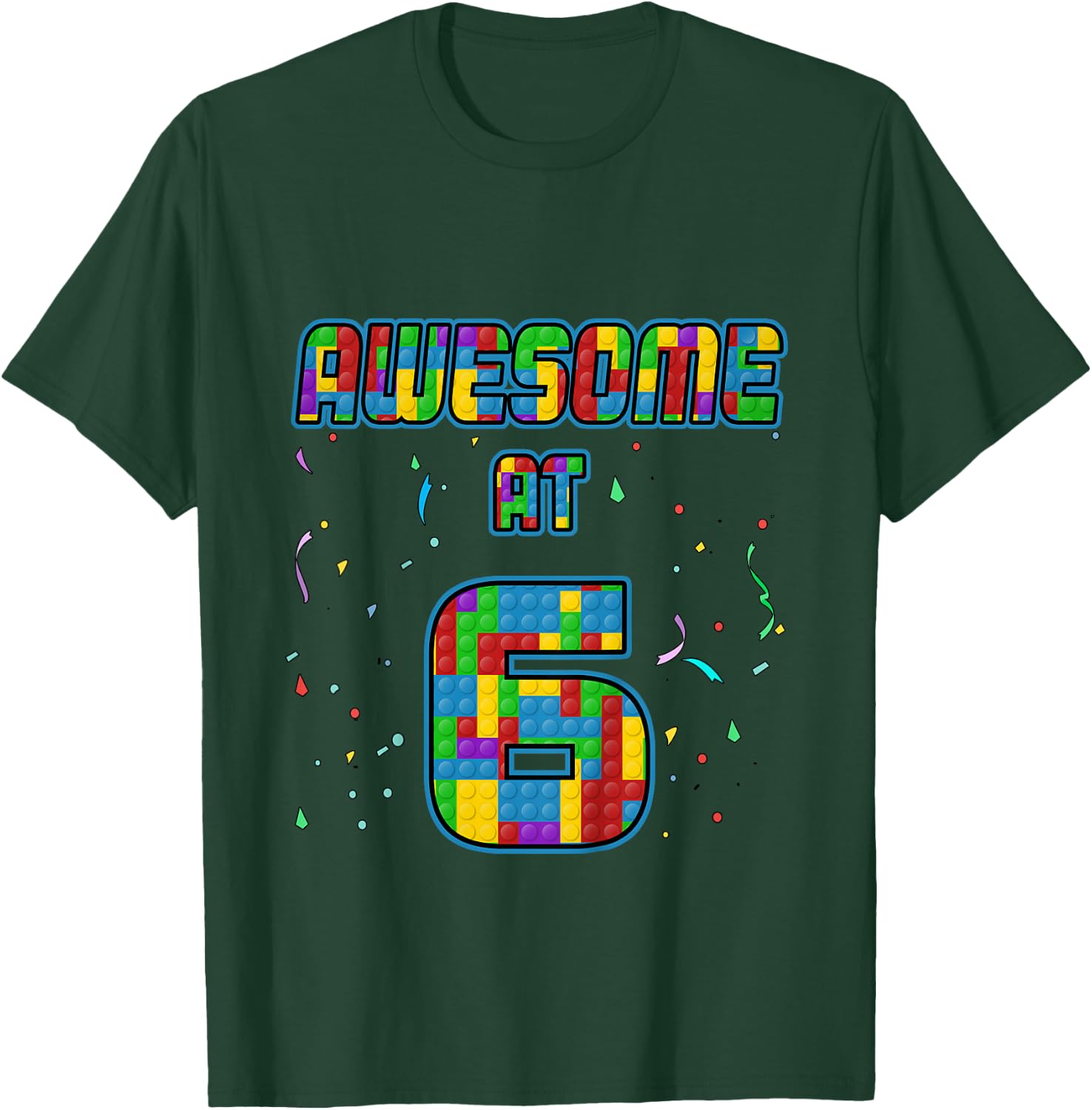 6 Years Old Birthday Gift I Age 6 Build Blocks Bricks Theme T-Shirt - T-Shirt | Forest