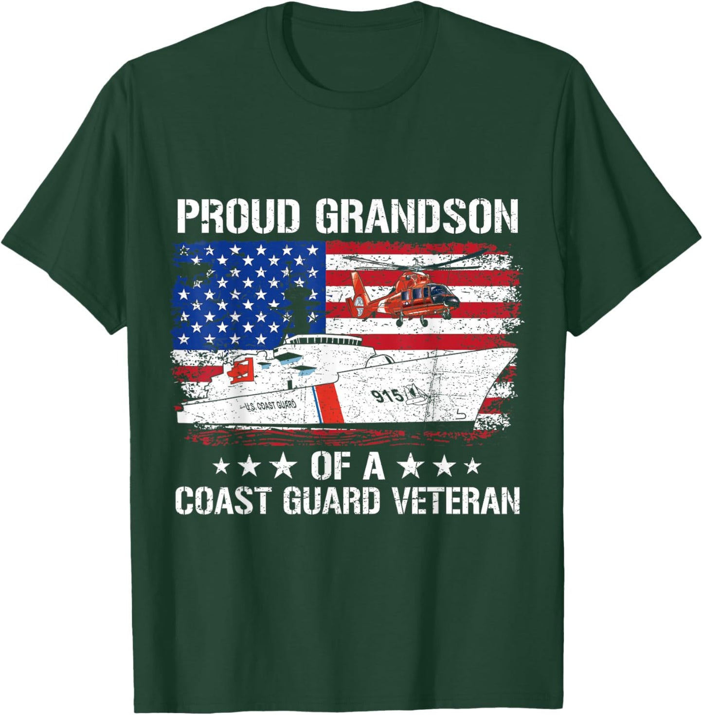 Proud Grandson Of A US Coast Guard Veteran Flag USA American T-Shirt - T-Shirt | Forest