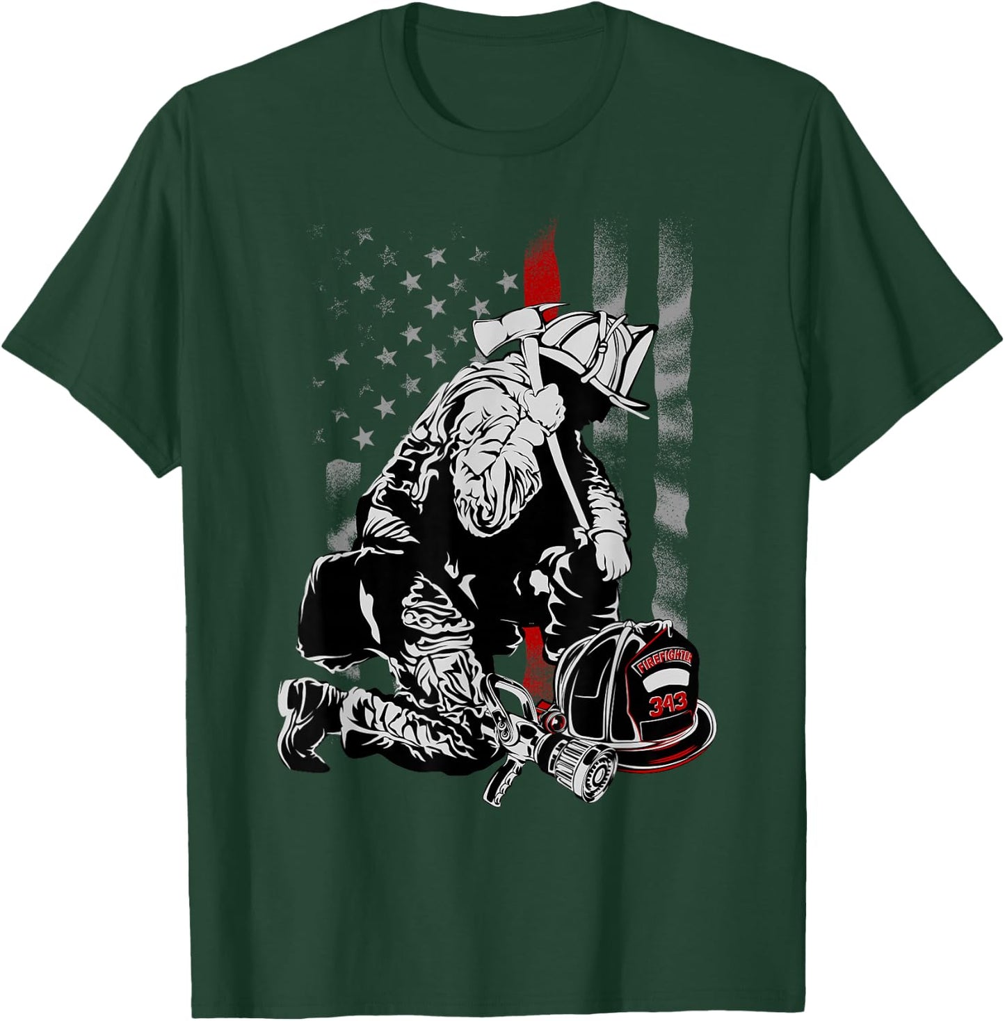 Fallen Fireman American Flag Thin Red Line Firefighter Top Small T-Shirt - T-Shirt | Forest