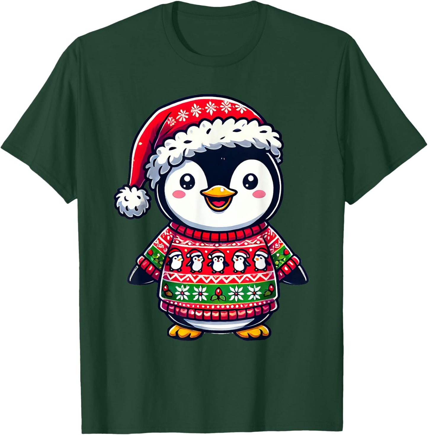 Penguin Ugly Sweater Santa Hat Christmas T-Shirt - T-Shirt | Forest