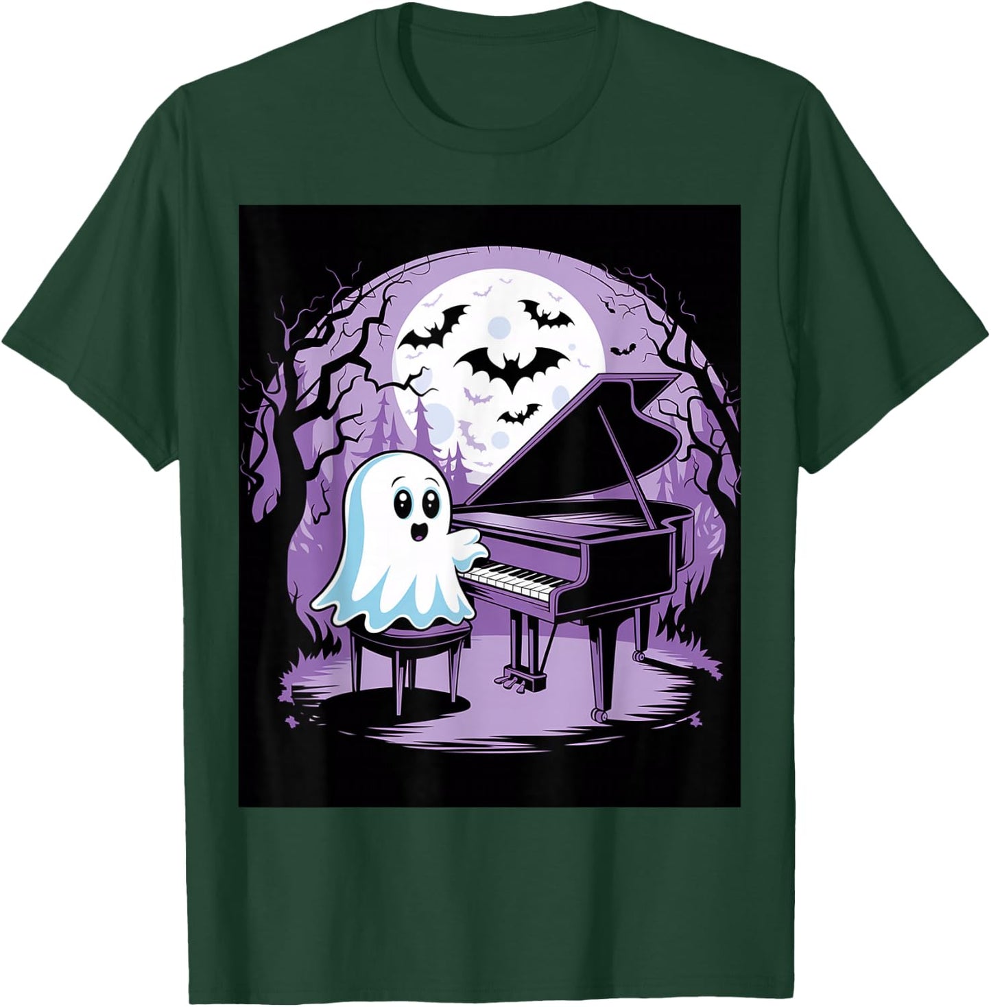 Cutest Ghost Playing Piano Creepy Halloween Costume T-Shirt - T-Shirt | Forest