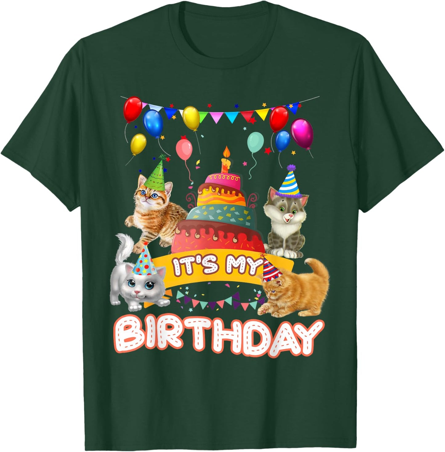 It's My Birthday Cat and Kitten Party Day Girl's and Boy's Small T-Shirt - T-Shirt | Forest
