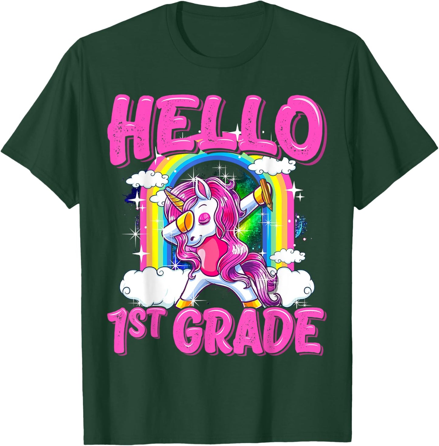 Hello 1st Grade Dabbing Unicorn Back To School Gifts T-Shirt - T-Shirt | Forest