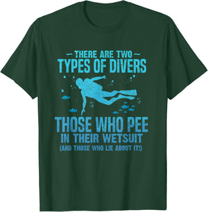 Diver pee wetsuit two Types Scuba Diving Freediving design T-Shirt - T-Shirt | Forest