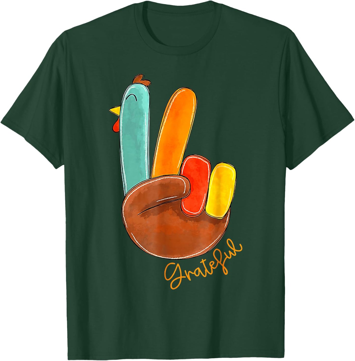 Peace Sign Turkey Hand Cool Thanksgiving Hippie Men Women T-Shirt - T-Shirt | Forest