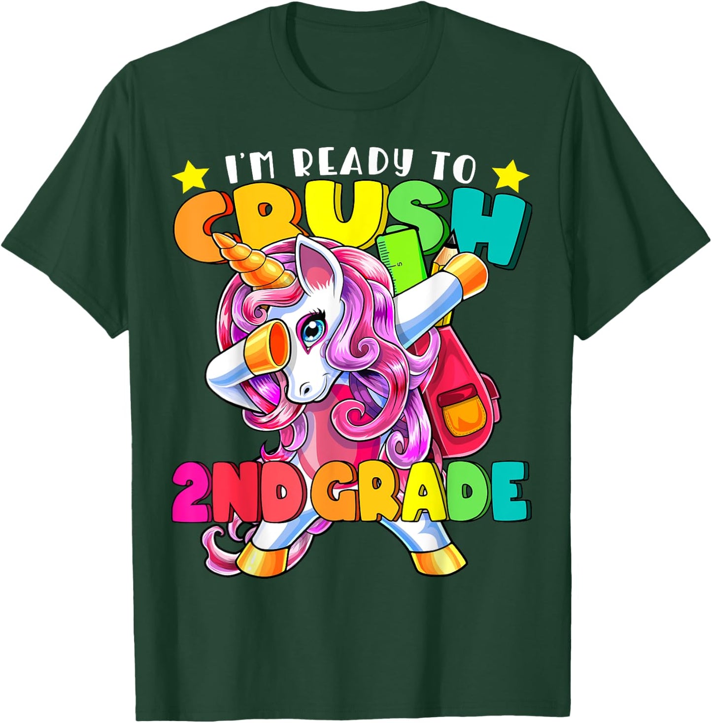 Crush 2nd Grade Dabbing Unicorn Back to School Girls Gift T-Shirt - T-Shirt | Forest