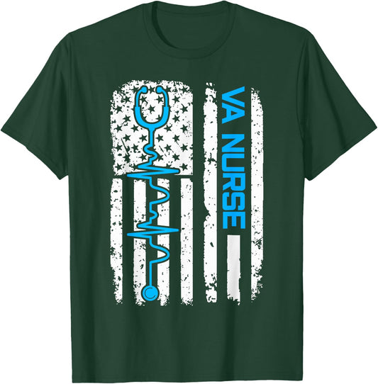 Vintage USA American Flag VA Nurse Patriotic Nursing Gifts T-Shirt - T-Shirt | Forest