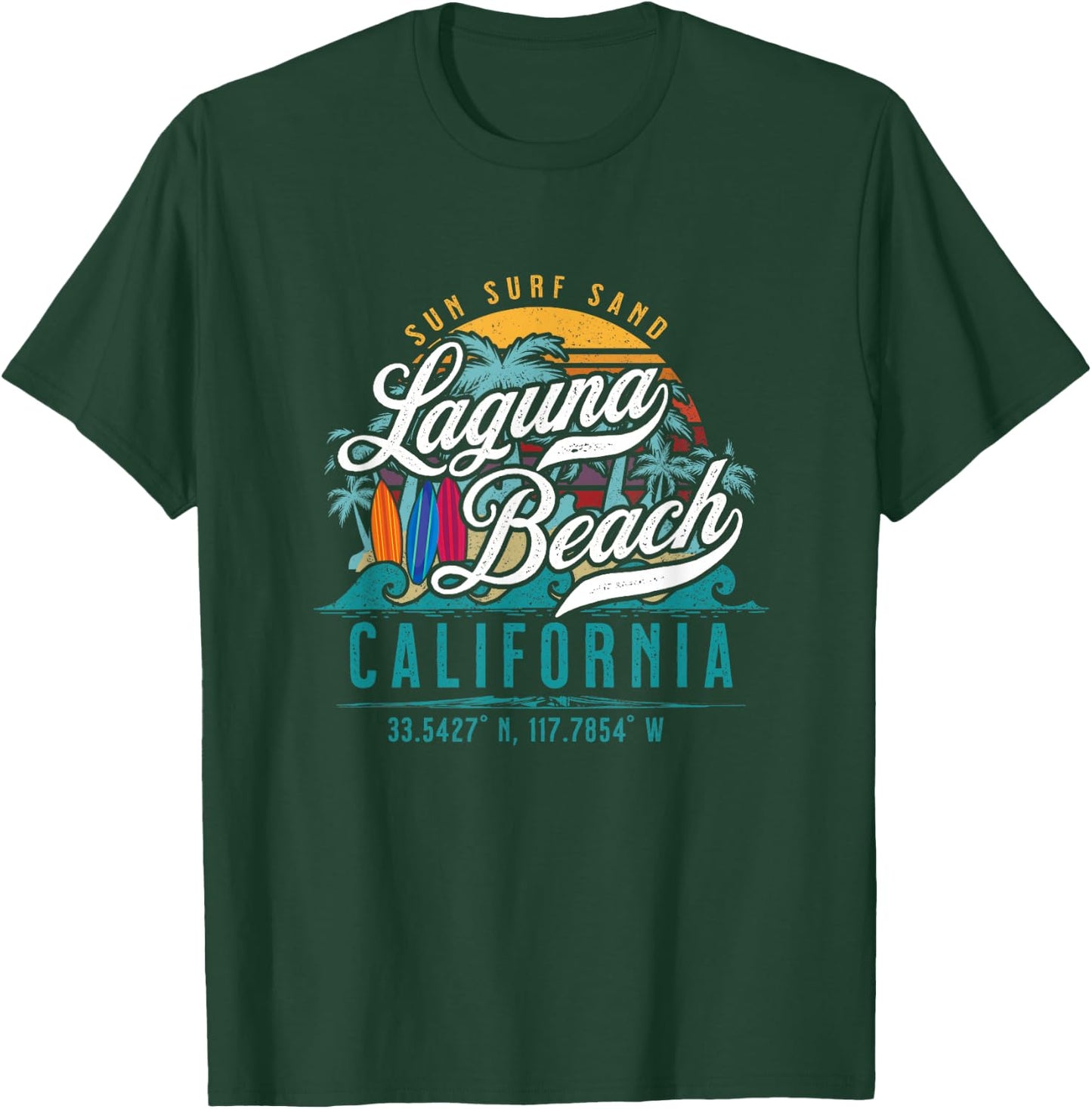 Laguna Beach California USA Retro Sun Sand Surf Palm Trees T-Shirt - T-Shirt | Forest