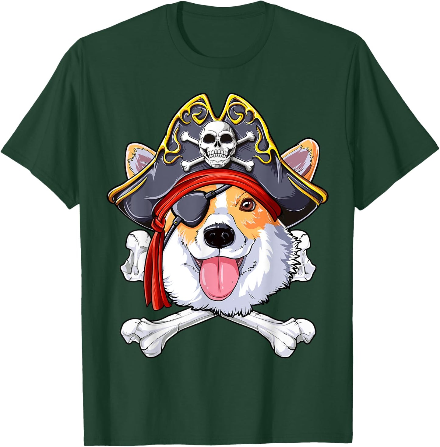 Corgi Pirate T shirt Jolly Roger Flag Skull and Crossbones T-Shirt - T-Shirt | Forest