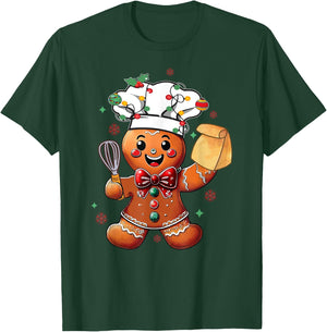Cute Gingerbread Man Baker Funny Christmas Chef Bake Cookies T-Shirt - T-Shirt | Forest