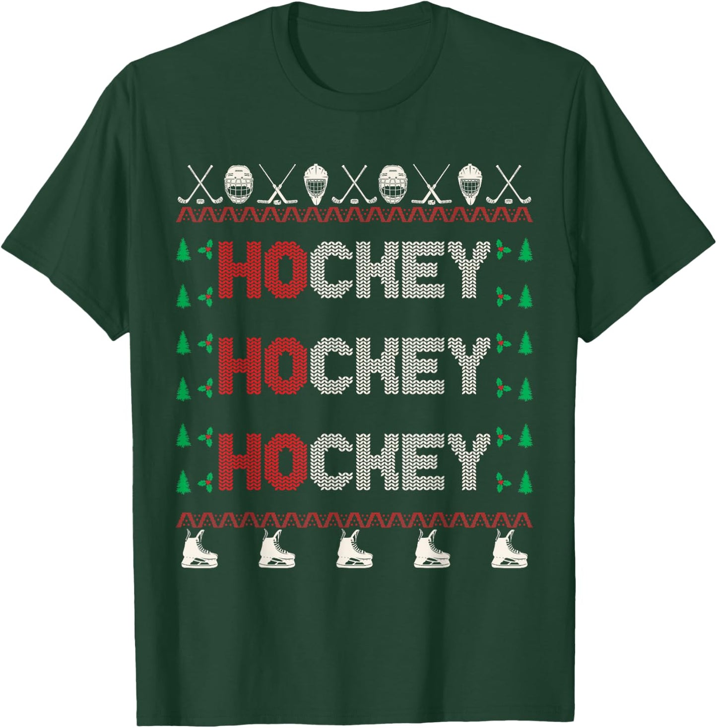 Ho Ho Ho Hockey Ugly Christmas Sweater T-Shirt - T-Shirt | Forest
