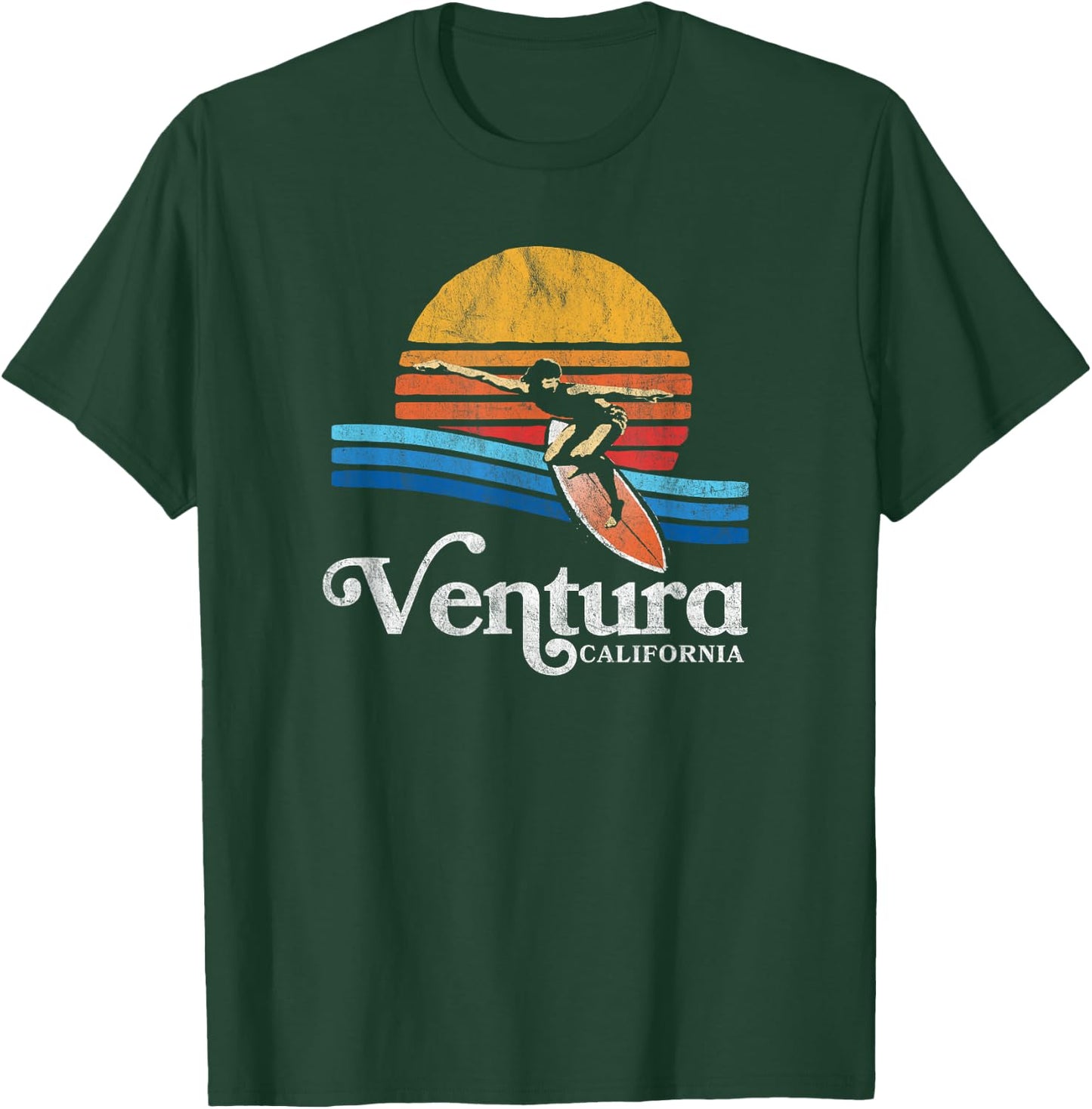 Retro Ventura California Eighties Beach Bum Surfer Graphic T-Shirt - T-Shirt | Forest