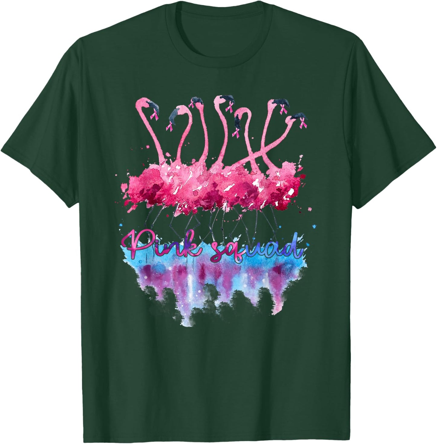 Pink Squad Flamingo Pink Ribbon Breast Cancer Awareness T-Shirt - T-Shirt | Forest