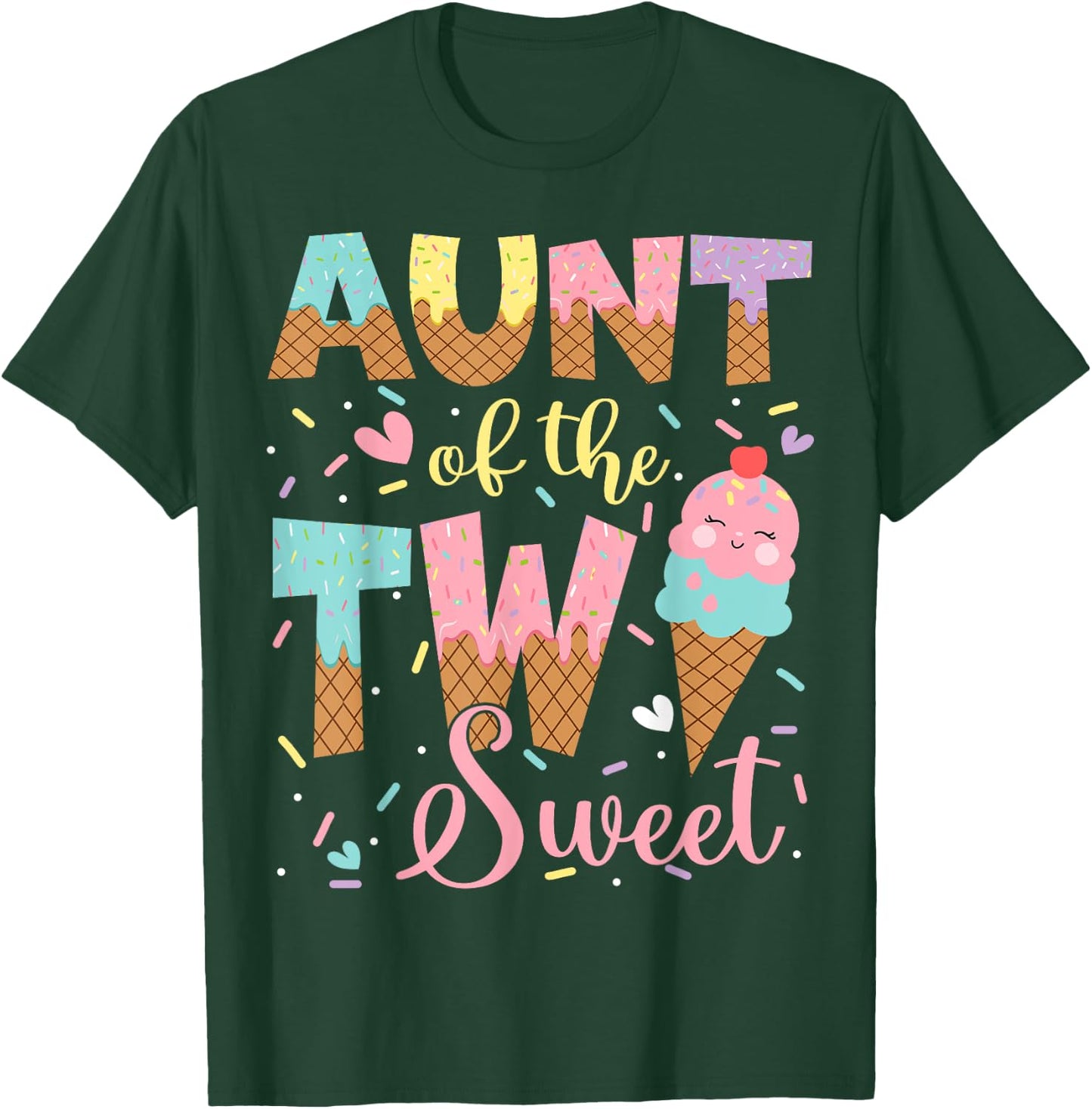 Aunt Of The Two Sweet 2Nd Birthday Girl Ice Cream T-Shirt - T-Shirt | Forest