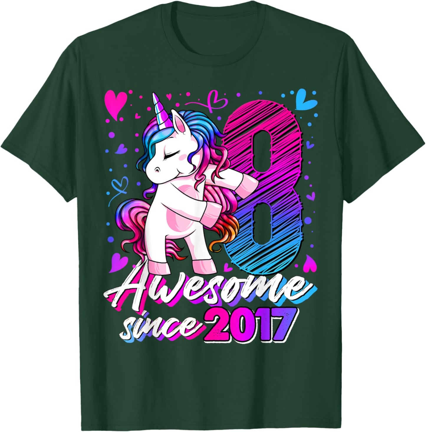 8 Year Old Unicorn Gifts For Girls 8th Birthday Girl Party T-Shirt - T-Shirt | Forest