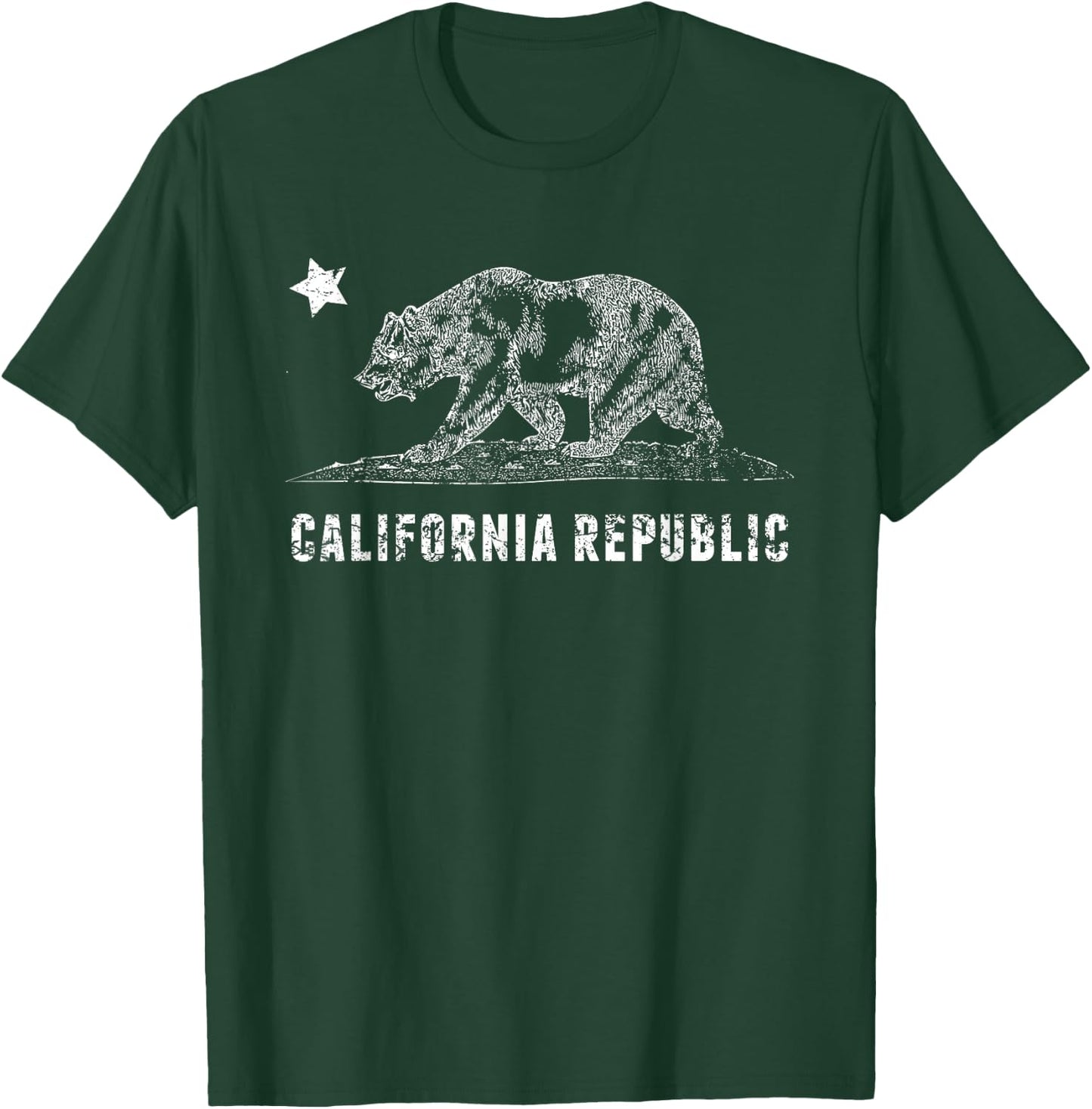 CA Republic Shirt, Bear & Star | Distressed California State T-Shirt - T-Shirt | Forest